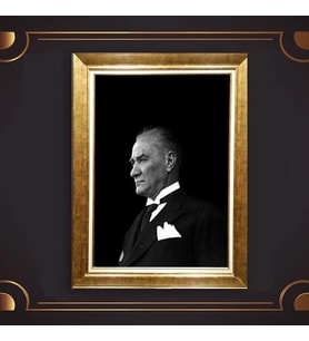 Özel Seri Paspartulu Çerçeveli Atatürk Tablo l152 (Gold)
