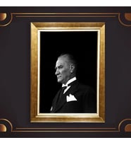 Özel Seri Paspartulu Çerçeveli Atatürk Tablo l152 (Gold)