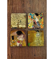 Doğal Taş Bardak Altlığı 4'lü Set 10x10x1 cm Gustav Klimt Tablo Eserleri-Stone Coasters