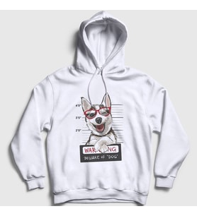 Presmono Unisex Beyaz Beware Husky Dog Köpek Kapüşonlu Sweatshirt 411791tt