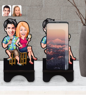 BK Gift Kişiye Özel Sevgililer Karikatürlü Ahşap Biblo Telefon Standı-51