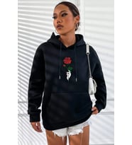 Unisex Rose Baskılı Sweatshirt (Siyah)