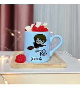 Harry Potter Tasarımlı Kişiye Özel Mavi Türk Kahvesi Fincan