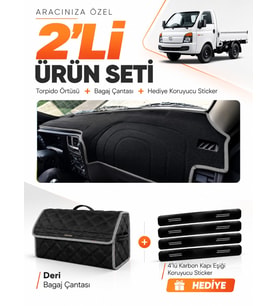 HYUNDAİ H100 (2020-2024) Uyumlu Torpido Örtüsü + Deri Bagaj Çantası + Sticker Seti - Siyah Gri