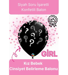 Siyah Soru İşareti Cinsiyet Belirleme Partisi Baby Shower Kız mı Erkek mi 18inç 45cm Konfetili Balon