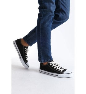 Luke Siyah Bağcıklı Keten Kumaş Erkek Günlük Sneaker Ayakkabı (Siyah)