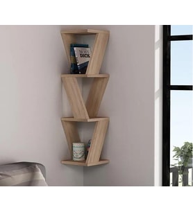 Köşe Duvar Rafı / Kitaplık Atlantik Çam 22x22x85 Modern Minimalist Köşe Duvar Rafı