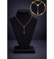 Minimal Zirkon Taşlı Ay Uçlu Gold Kolye