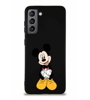 Samsung Galaxy S21 Soft Premier Kapak Mickey Mouse-A Tasarımlı Silikon Kılıf - Siyah (Şeffaf)