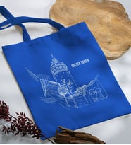 BK Gift İstanbul Tasarımlı Mavi Kumaş Bez Çanta, Baskılı Omuz Çantası, Alışveriş Çantası, Arkadaşa Hediye-6