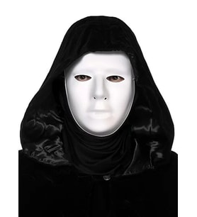 Siyah Kapüşonlu 120 cm Pelerin ve Beyaz Boyanabilir Tam Yüz Maske