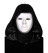 Siyah Kapüşonlu 120 cm Pelerin ve Beyaz Boyanabilir Tam Yüz Maske