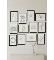 12 Parça Line Art Minimal Dekoratif Çerçeve Görünümlü Tablo Seti