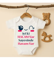 Pia Baby B43 %100 Pamuk İyi ki Halam Var Sayesinde Havam Var Yazılı Tasarlanabilir Bebek Body (Ekru)