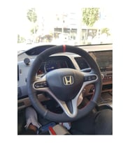 Honda Cıvıc Fd6 Araç İçin Kırmızı Yüzüklü Nubuk Noktalı Deri Araç Direksiyon Kılıfı