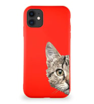 Apple iPhone 11 Soft Premier Kapak Catface Tasarımlı Silikon Kılıf - Kırmızı (Şeffaf)