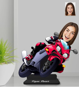Kişiye Özel Motorcu Kadın Ahşap Biblo-5