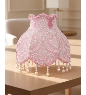 Pudra Pembe Kadife Kaplı El Yapımı Prenses Model Abajur Şapkası 30x27cm LAMBADER İÇİN UYUMLU DEĞİLDİR !