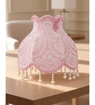 Pudra Pembe Kadife Kaplı El Yapımı Prenses Model Abajur Şapkası 30x27cm LAMBADER İÇİN UYUMLU DEĞİLDİR !