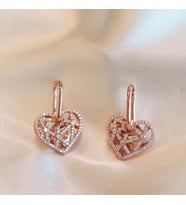 Kalp Tasarım Zirkon Taşlı Rose Gold Kaplama Gümüş Küpe