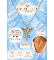 925 Ayar Gümüş İthal Zincirli Zirkon Taşlı Kanatlı Melek Kolye 40-45cm Ayarlanabilir