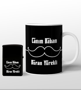 Canım Babam Tasarımlı Siyah Beyaz Kupa Bardak ve Çakmak