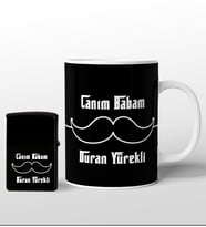 Canım Babam Tasarımlı Siyah Beyaz Kupa Bardak ve Çakmak