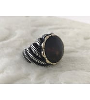 Kehribar Taşlı 925 Ayar Gümüş Erkek Yüzük