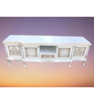 TV Sehpa ST 17694 Lüx Klasik Model Kayın ASLAN Ayak Oyma Hasır Gölge Beyaz Elyapı