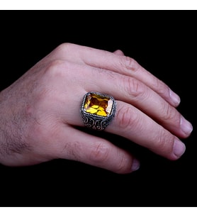 925 Ayar Gümüş Sarı Renk Zirkon Taşlı Model Yüzük (Gri)