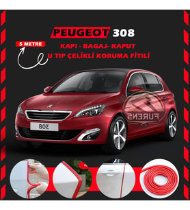 Peugeot 308 Oto Araç Kapı Koruma Fitili 5metre Parlak Kırmızı Renk