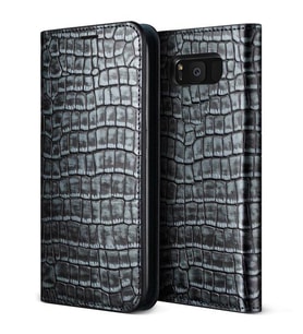VRS Design Galaxy S8 ile Uyumlu Genuine Croco Diary Kılıf Dark Silver