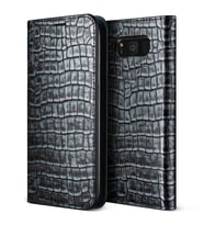 VRS Design Galaxy S8 ile Uyumlu Genuine Croco Diary Kılıf Dark Silver