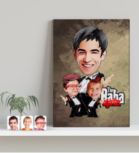 BK Gift Kişiye Özel Godfather Baba ve Oğullar Karikatürlü Kanvas Tablo-1