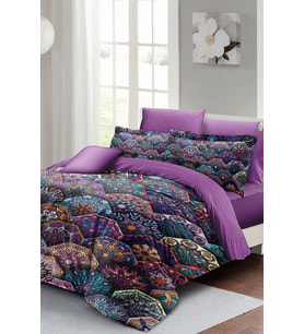 Nevresim Takımı %100 Doğal Pamuk Çift Kişilik 3d Digital Ethnic Purple
