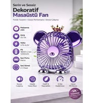Mini Masaüstü Fan Sevimli Ayıcık Tasarımlı Taşınabilir Vantilatör USB Şarjlı (Mor)