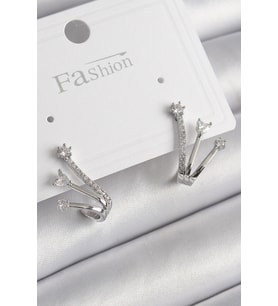 Pirinç Gümüş Renk Zirkon Taşlı Kadın Küpe (Karışık)