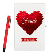 Sevgiliye Hediye Yılbaşı Hediyesi Kişiye Özel Defter ve Roller Kalem Seti
