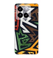 PrintiFy Xiaomi Mi 14 Uyumlu Kamera Korumalı Soyut Grafiti Tasarımlı Şeffaf Silikon Kılıf