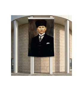 Kalpaklı Mustafa Kemal Atatürk Poster Poster Bayrak Premium Raşel Kumaş ATA26 2x3m
