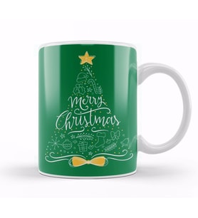 Merry Christmas Sketch Tree Kupa Bardak Porselen