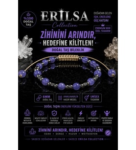 Sertifikalı Mor Kuvars Doğal Taş Terahertz Bileklik 6 MM Ayarlanabilir Unisex Premium Model