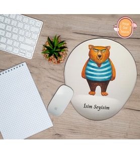 Kişiye Özel Gözlüklü Ayı Temalı Mouse Pad Bilek Destekli