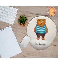 Kişiye Özel Gözlüklü Ayı Temalı Mouse Pad Bilek Destekli