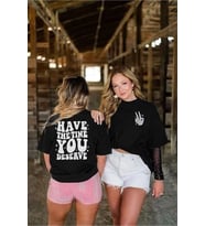 Bisiklet Yaka Kısa Kol Baskılı T-shirt - Siyah