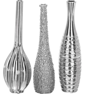 79 Değişen Desenli Seramik Tomurcuk Vazosu, 3'lü Set 3 "W, 12" H, Gümüş