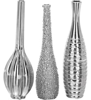 79 Değişen Desenli Seramik Tomurcuk Vazosu, 3'lü Set 3 "W, 12" H, Gümüş