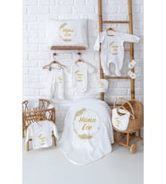 Pia Baby Premium Lüks 11’li İsim Baskılı Yenidoğan Kız Bebek Hediyesi Set 5064-00 (Ekru)