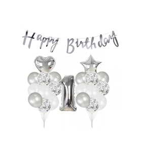 1 Yaş Gümüş Happy Bırthday Balon Seti