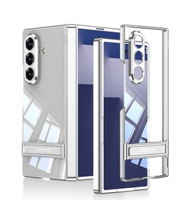 Galaxy Z Fold 7 Kılıf Kamera Korumalı Şeffaf Tasarımlı Lego Standlı Kılıf (Gümüş)